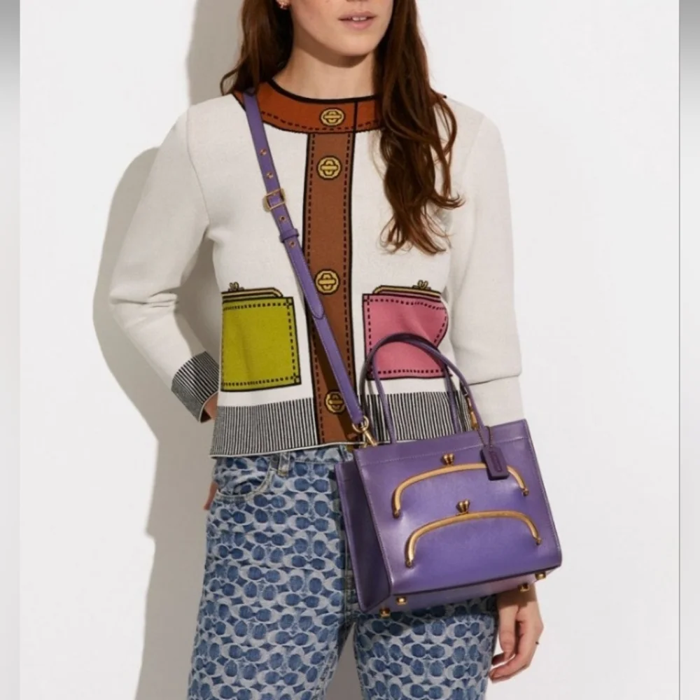 Coach Cashin Carry Tote 22, Double Kisslock, Purple - Picture 2 of 15